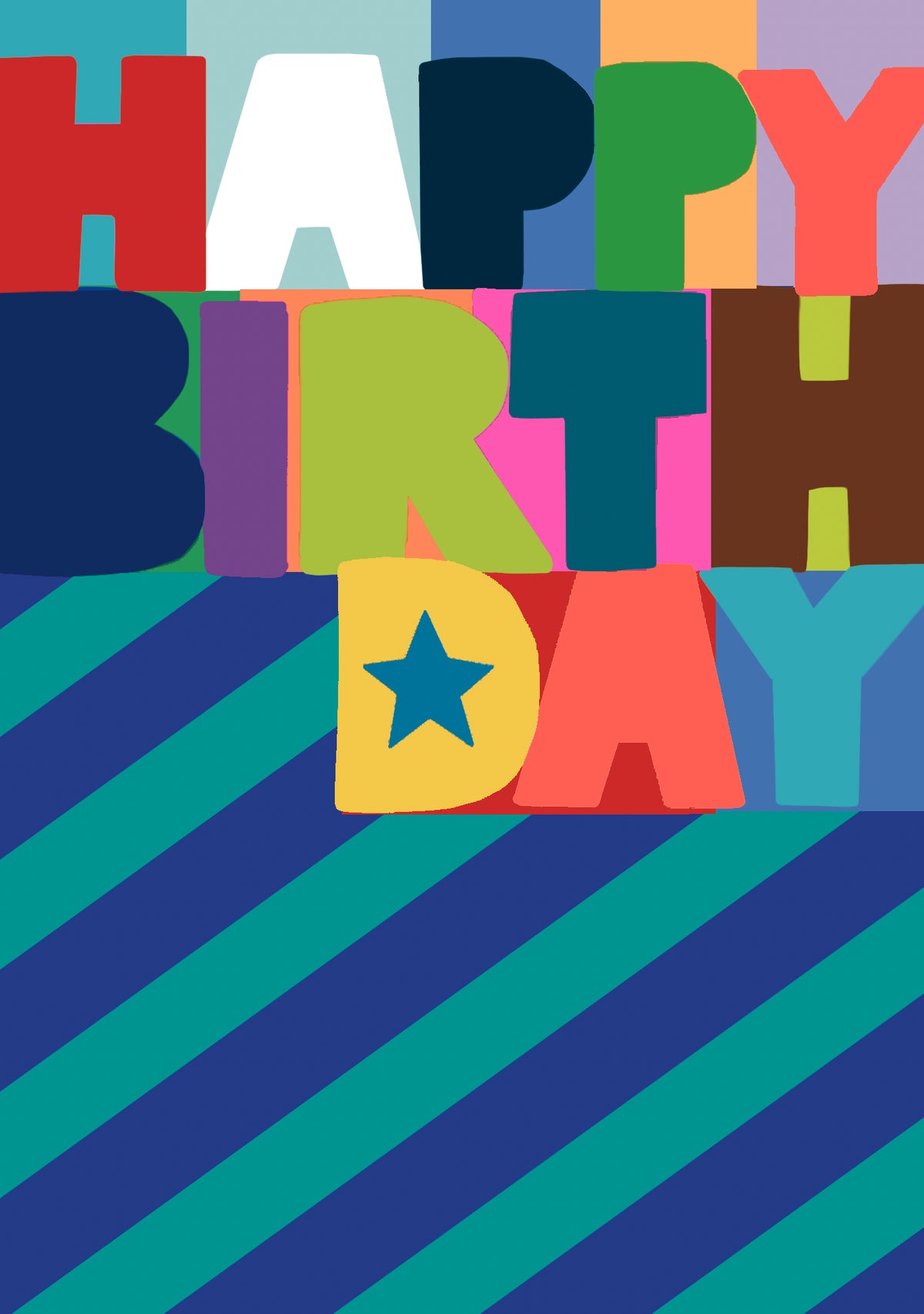 Birthday Card: Happy Birthday BLUE CHEVRONS  - Neon - Paper Salad