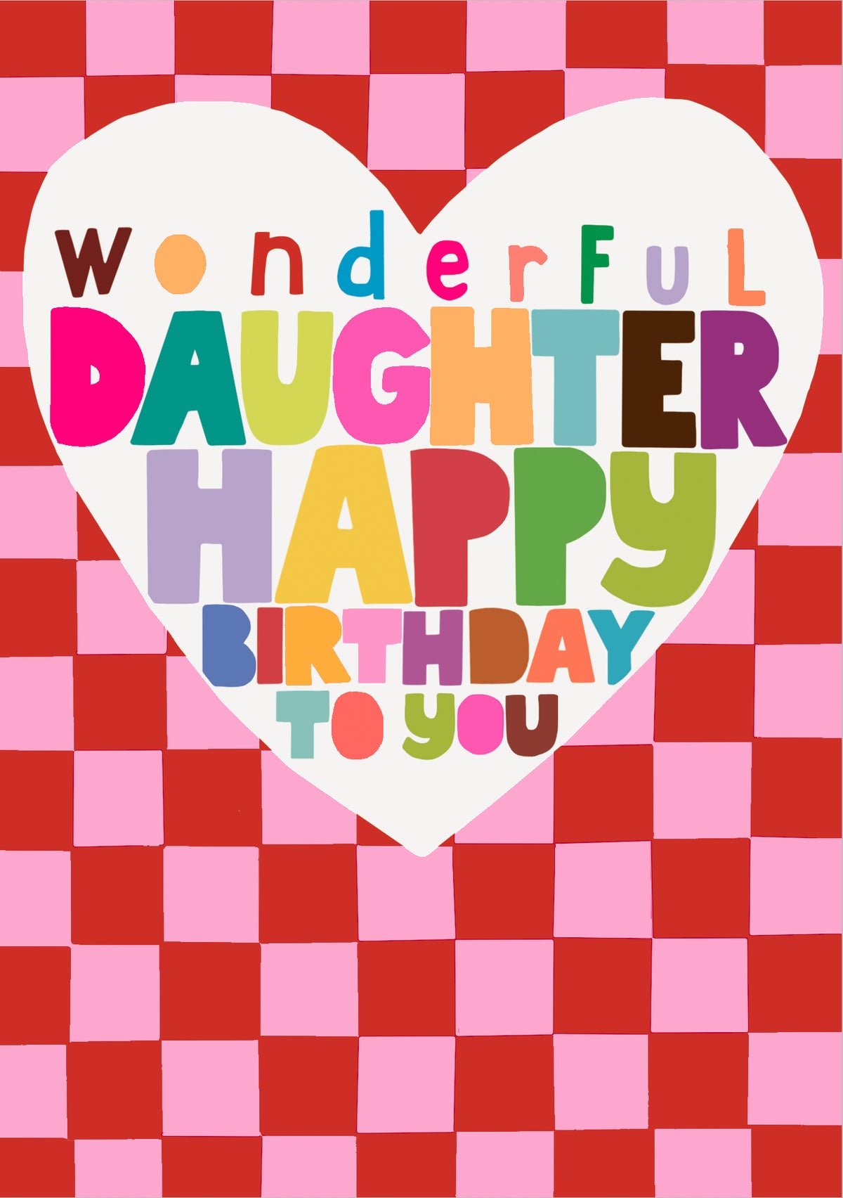 Daughter Card: Happy CHECKERED Heart  - Neon - Paper Salad