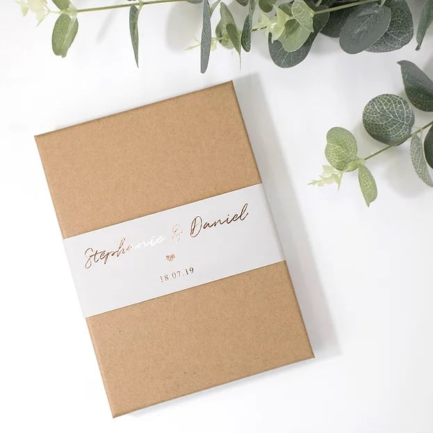 Wedding Card: Concertina Matte Rose Gold Foil Mr & Mrs Hearts Boxed - White - Coulson Macleod