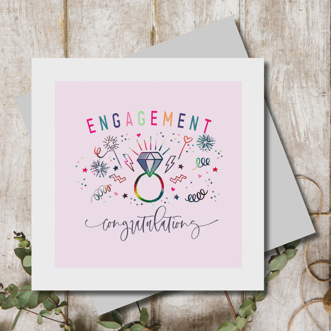 Engagement  Card: Rainbow Foil  Ring Congratulations Confetti - Marina B