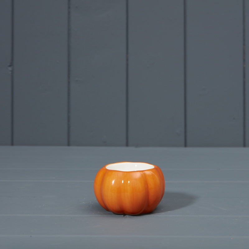 Autumn Ornament: Ceramic Tealight Holder (8cm)  - Orange - Satchville Gift Co