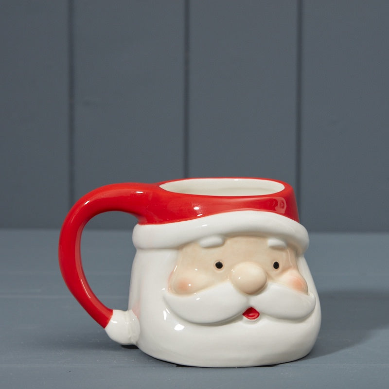 Christmas Mug: Ceramic Santa Face - White & Red