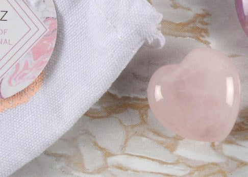 Pebble Individual Heart Polished Rose Quartz Gemstone in Bag - Pink