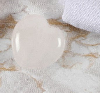 Pebble Individual Heart Polished Clear Quartz Gemstone in Bag - White