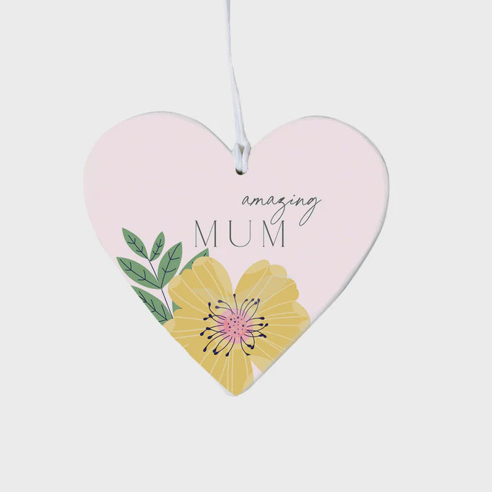 Hanging Decoration: Porcelain Heart - Amazing Mum Floral Decoration - BellyButton Designs