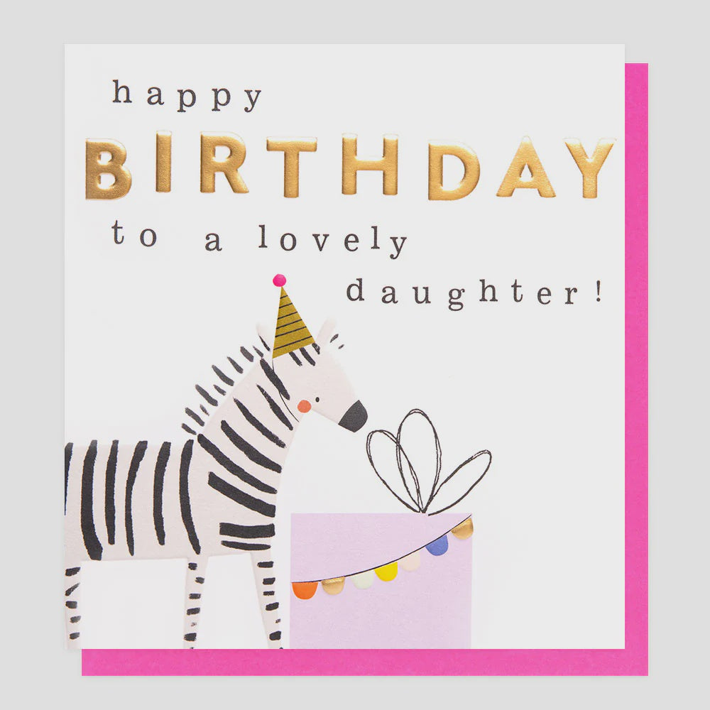 Daughter Card: Zebra with Present Gold Foil - Colourful - Caroline Gardner