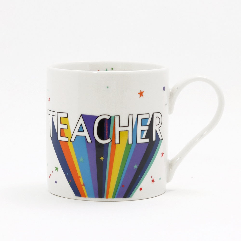 Mug: Fine Bone China Teacher Rainbow & Stars BOXED - White