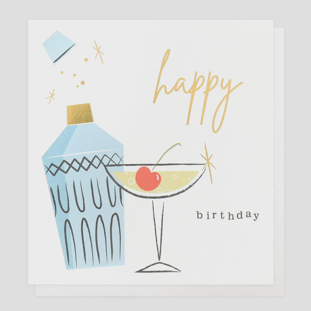Birthday Card: Cocktail Shaker Gold Foil - Colourful - Caroline Gardner