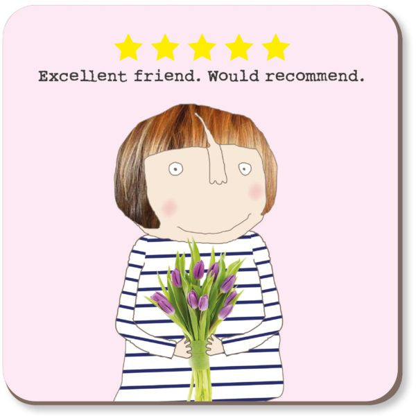 Coaster: Cork Back Funny Five Star Friend - Pink - Rosie Made a Thing