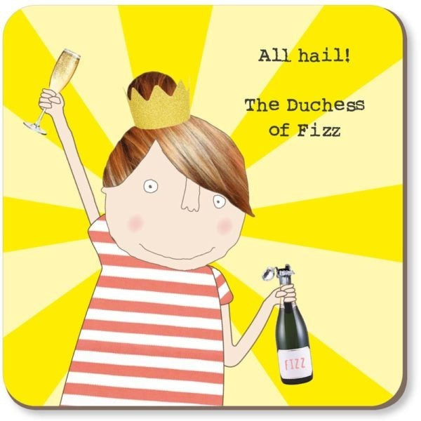 Coaster: Cork Back Funny All Hail The Duchess Of Fizz - Yellow - Rosie Made a Thing