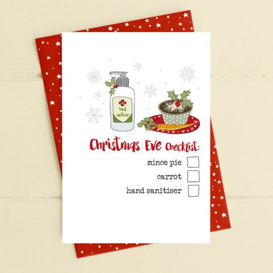 Christmas Card: Hand sanitizer and mince pies