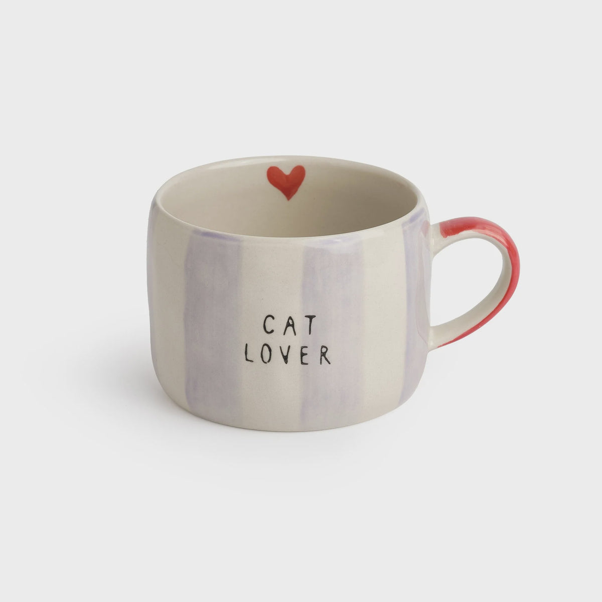 Mug: Stoneware Hand-Painted Striped Cat Lover - Pastels - Belly Button Designs