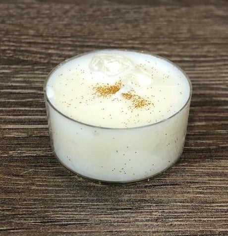 Tealight: Scented Soy Wax Crystals Cinnamon Clear Quartz - White - Littlemore Candle Co