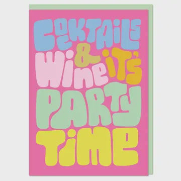 Birthday Card: Cocktails & wine it's party time Bright - Multicolour - Raspberry Blossom