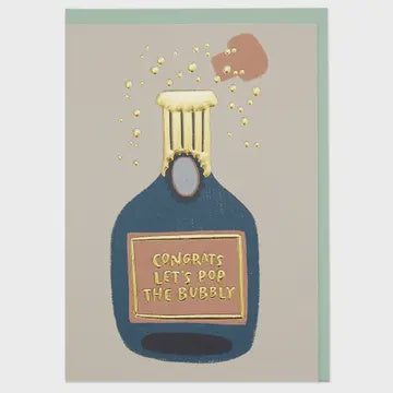 Congratualtions Card: Lets Pop the Bubbly Bottle - Green - Raspberry Blossom