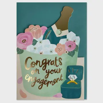 Engagement Card: Congrats on your engagement Cut Out - Gold Foil - Raspberry Blossom