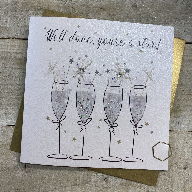 Well Done Card: Well Done You're a Star - White Cotton Cards