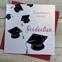 Graduation Card: Graduation Hats Congratulations - White Cotton Cards