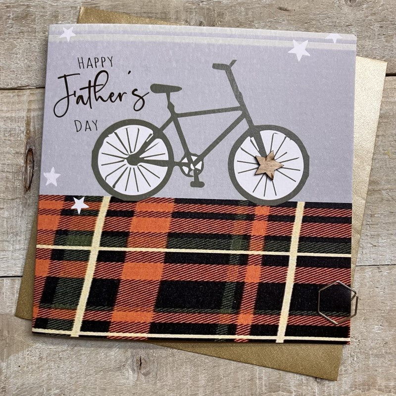 Father's Day Card: Bike with Wooden Star - White Cotton