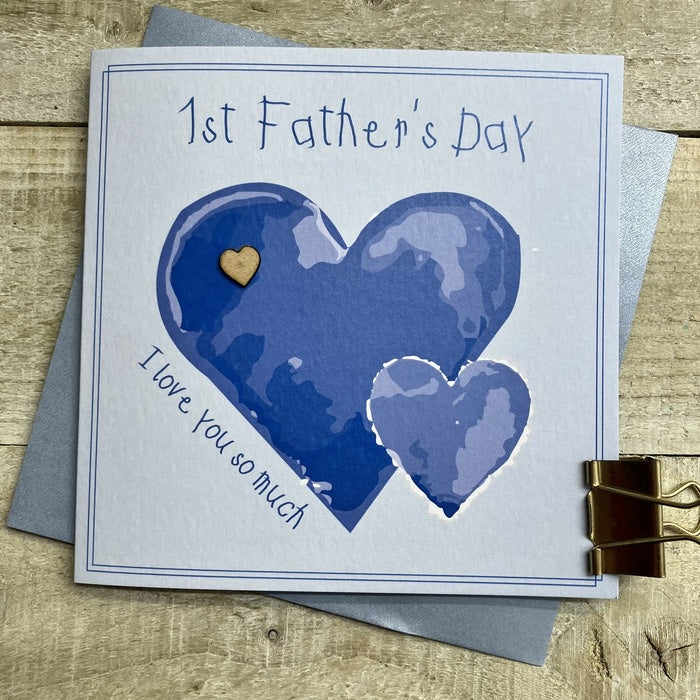 Father's Day Card: 1st Father's Day - 2 Hearts Blue