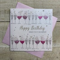 Birthday Card: Bubbles for Your Birthday Lots of Cocktails - Pink - White Cotton Cards