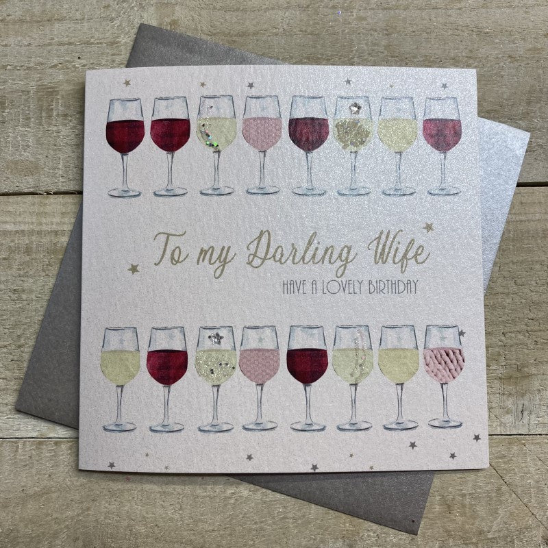 Wife Card: Wine Glasses - White Cotton Cards