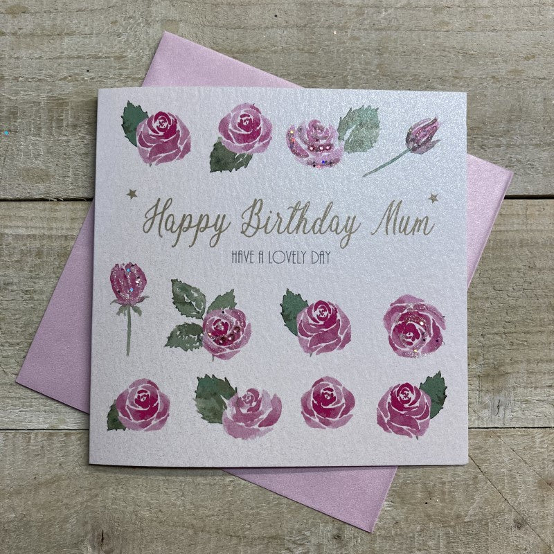 Mum Card: Lots Of Pink Roses - White Cotton Cards