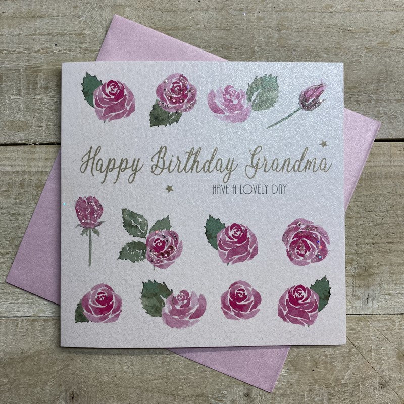 Grandma Card: Lots Of Pink Roses - White Cotton Cards