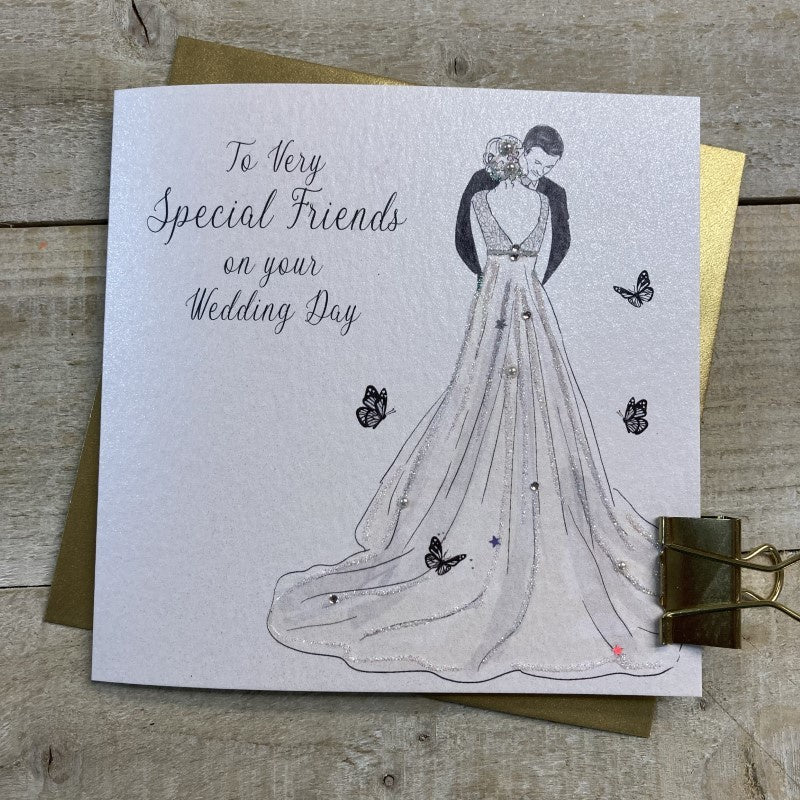 Wedding Card: Special Friends Couple Handmade Crystals Glitter - White - White Cotton Cards
