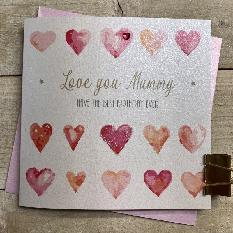 Mummy Card: Lots Of Hearts - White Cotton Cards
