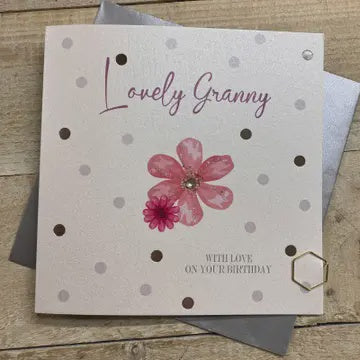 Granny Card: Dotty Flowers With Love  - White Cotton Cards