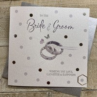 Wedding Card: DOTTY -  BRIDE & GROOM - RINGS Hand Finished Crystals & Glitter - Silver - White Cotton Cards