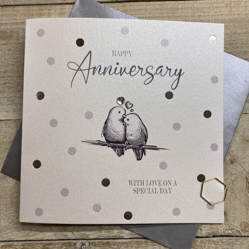 Anniversary Card: Dotty Two Love Birds - White Cotton Cards