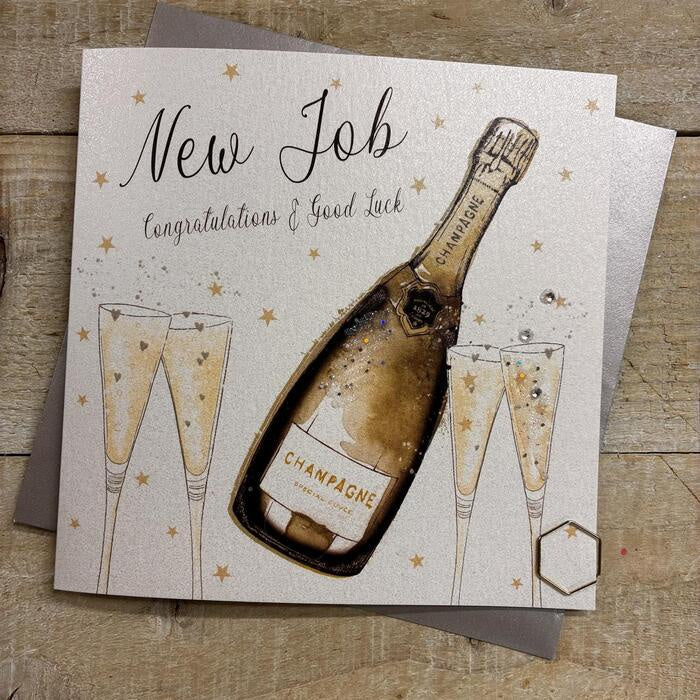 New Job Card: CHAMPS & STARS Hand Finished  - White Cotton Cards