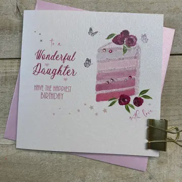 Daughter Card: Cake with Love Flowers - White Cotton Cards