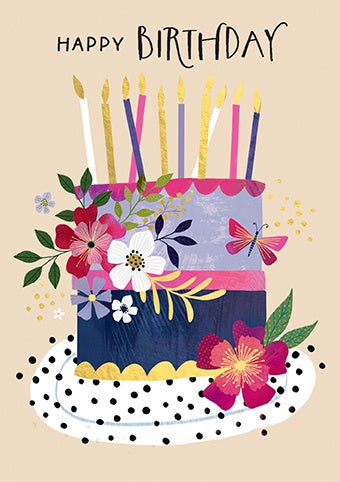 Birthday Card: Floral Birthday Cake - Paper Rose