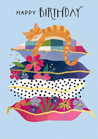 Birthday Card: Cat on Pillows - Paper Rose