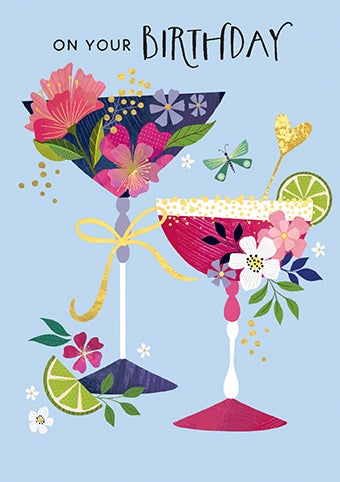Birthday Card: Cocktails - Paper Rose