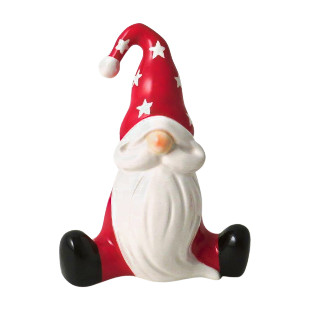 Christmas Ornament : Ceramic Sitting Gonk Santa With Star Hat - White & Red - Giftware Trading