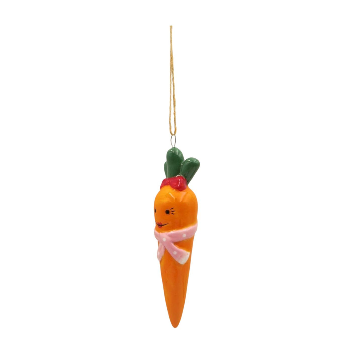 Christmas Tree Decoration: Ceramic Mum Carrot Wit Pink Scarf - Orange- Giftware Trading