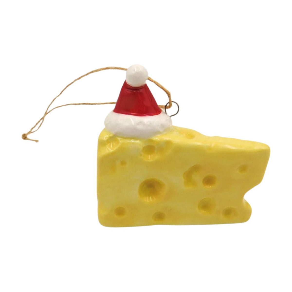 Christmas Tree Decoration: Ceramic Cheese With Santa Hat  - Giftware Trading