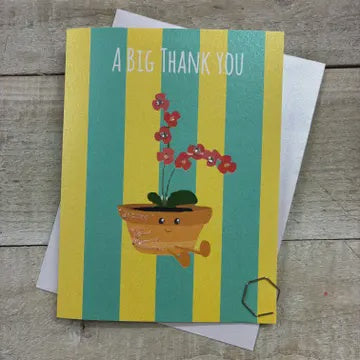 Thank You Card: A Big Thank You Plant DOODLEBUG - Hand Finished - White Cotton
