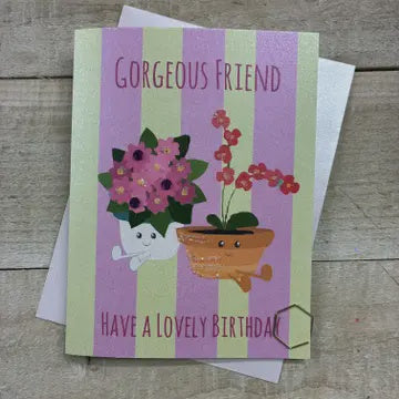 Friend Card: Gorgeous Friend Flowers DOODLEBUG - Hand Finished - White Cotton