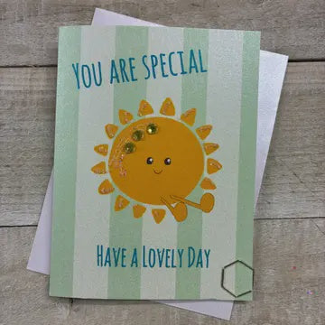 Birthday Card: You Are Special Sunshine - Doodlebug Cute Card - White Cotton Cards