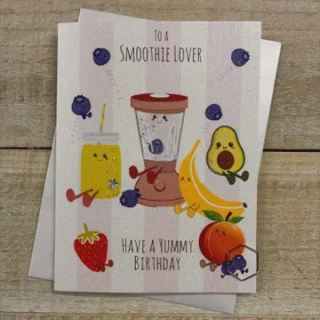 Birthday Card: To A Smoothie Lover DOODLEBUG - Hand Finished - White Cotton