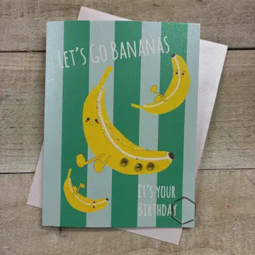 Birthday Card: Lets Go Bananas DOODLEBUG - Hand Finished - White Cotton
