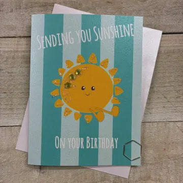 Birthday Card: Sending You Sunshine DOODLEBUG - Hand Finished - White Cotton