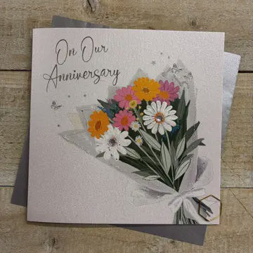 Anniversary Card:  Daisy Bouquet White Cotton Cards