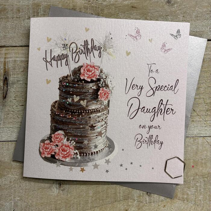 Daughter Card: BIG CAKE & SPARKLERS Hand Finished  - White Cotton Cards