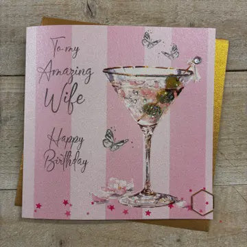 Wife Card: Gorgeous Wife - Cocktail Martini - White Cotton Cards